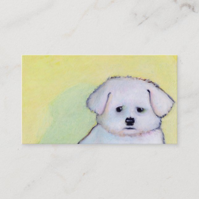 White dog art drawing cute little worried puppy business card (Front)