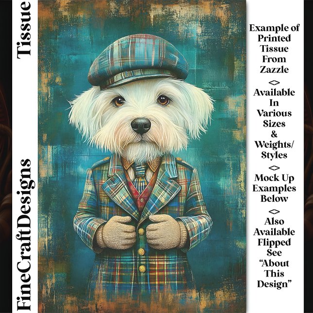 White Dog As A Country Gentleman DK6L Decoupag Tissue Paper (Creator Uploaded)
