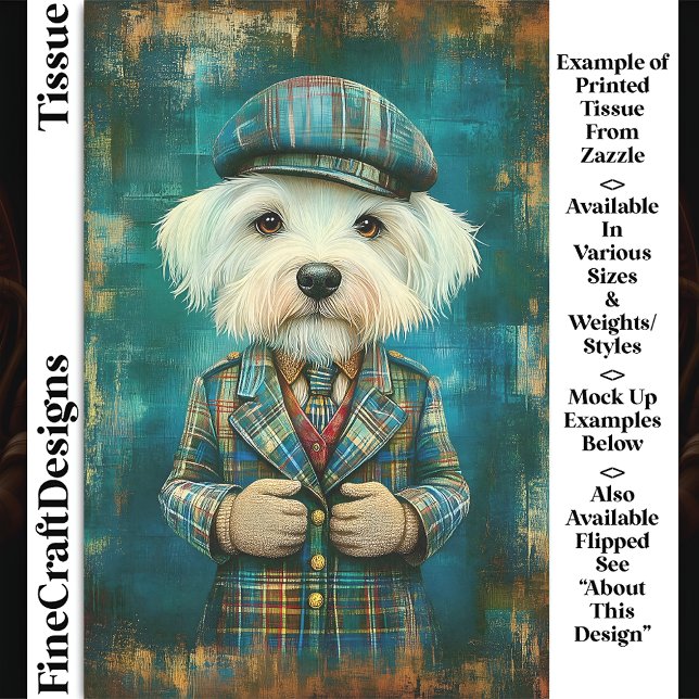 White Dog As A Country Gentleman DK6R Decoupage Tissue Paper (Creator Uploaded)