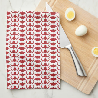 White Dog Bone Herringbone Pattern Brick Red Tea Towel