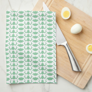 White Dog Bone Herringbone Pattern Sage Green Tea Towel