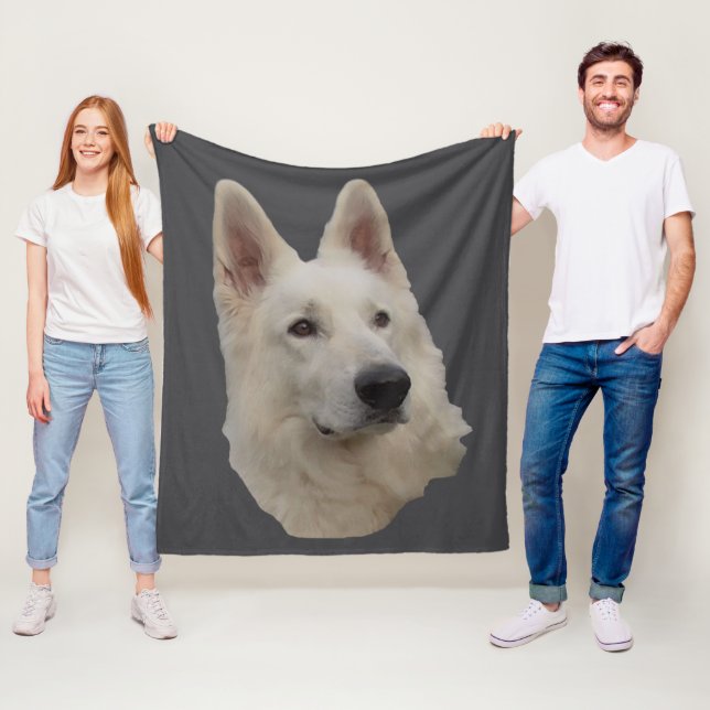 white dog head fleece blanket (In Situ)