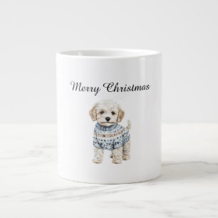 White Dog in Blue Sweater Christmas Large Coffee Mug