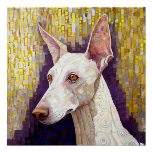 White Dog Mosaic Gold Podenco Klimt Style Poster