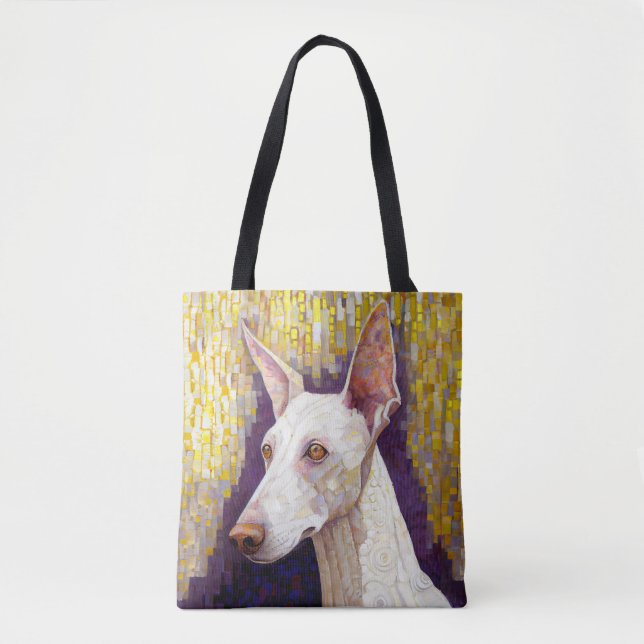 White Dog Mosaic Gold Podenco Klimt Style Tote Bag (Front)