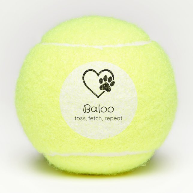 White Dog Name Tennis Ball 'toss, fetch, repeat' (Front)