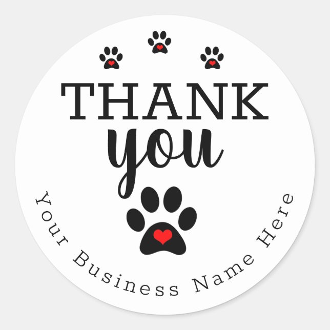 White Dog Paw Custom Thank You Stickers (Front)