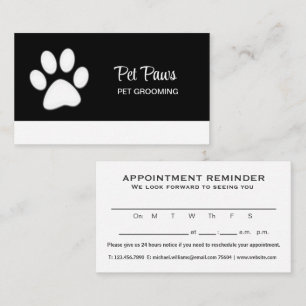  White Dog Paw on black Pet Grooming Service  Appointment Card