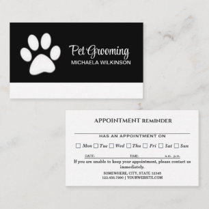 White Dog Paw on black Pet Grooming Service Appointment Card