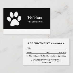 White Dog Paw on black Pet Grooming Service Appointment Card