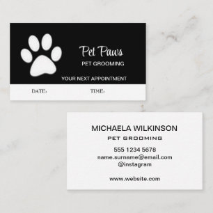 White Dog Paw on black Pet Grooming Service Appointment Card