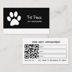 White Dog Paw on black Pet Grooming Service Appointment Card