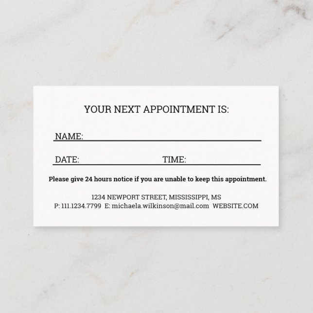  White Dog Paw on black Pet Grooming Service  Appointment Card (Back)