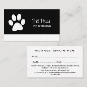  White Dog Paw on black Pet Grooming Service  Appointment Card
