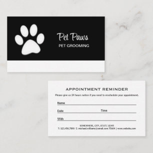 White Dog Paw on black Pet Grooming Service Appointment Card