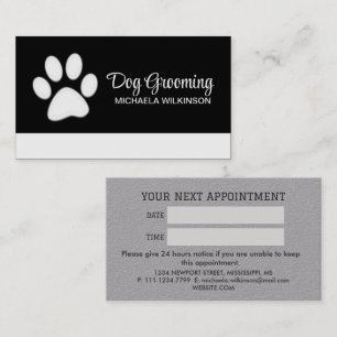White Dog Paw on black Pet Grooming Service Appointment Card