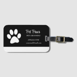  White Dog Paw on black Pet Grooming Service  Busi Luggage Tag