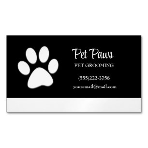  White Dog Paw on black Pet Grooming Service  Busi Magnetic Business Card