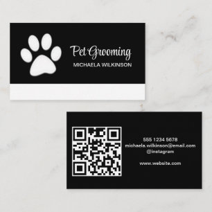 White Dog Paw on black Pet Grooming Service Business Card