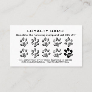 White Dog Paw on black Pet Grooming Service Loyalty Card
