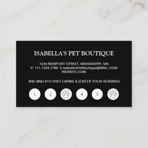  White Dog Paw on black Pet Grooming Service  Loyalty Card