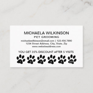 White Dog Paw on black Pet Grooming Service Loyalty Card