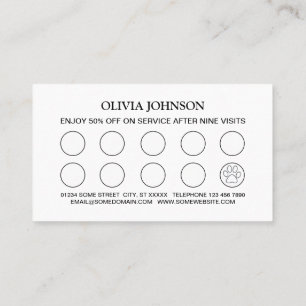  White Dog Paw on black Pet Grooming Service  Loyalty Card