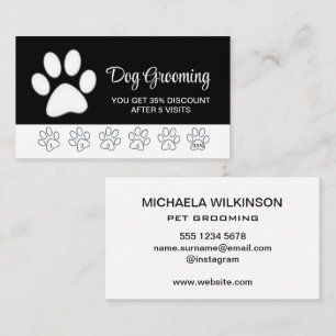 White Dog Paw on black Pet Grooming Service Loyalty Card