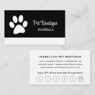 White Dog Paw on black Pet Grooming Service Loyalty Card
