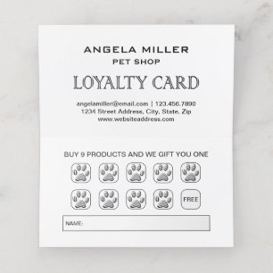  White Dog Paw on black Pet Grooming Service  Loyalty Card
