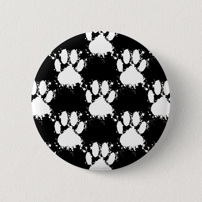 White Dog Paw Pattern With Paint Splatter 6 Cm Round Badge (Front)