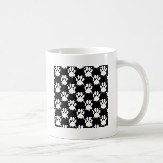 White Dog Paw Pattern With Paint Splatter Coffee Mug (Right)