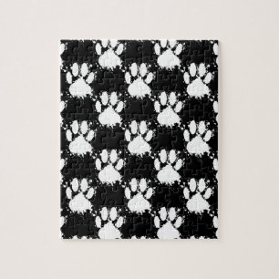 White Dog Paw Pattern With Paint Splatter Jigsaw Puzzle