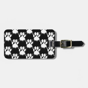 White Dog Paw Pattern With Paint Splatter Luggage Tag