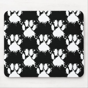 White Dog Paw Pattern With Paint Splatter Mouse Mat
