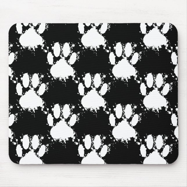 White Dog Paw Pattern With Paint Splatter Mouse Mat (Front)