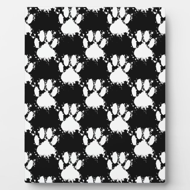 White Dog Paw Pattern With Paint Splatter Plaque (Front)