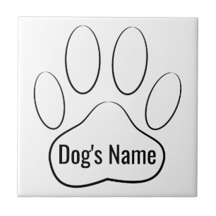 White Dog Paw Print Add Name Tile