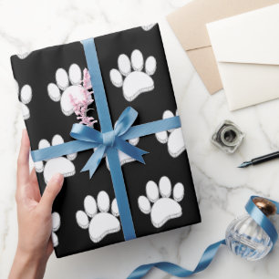 White Dog Paw Print Hand Drawn Custom Wrapping Paper