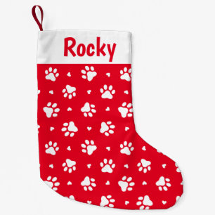 White Dog Paw Prints and Hearts Pattern Small Christmas Stocking