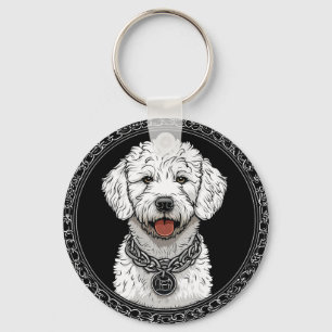 White Dog Portrait with Chain Collar Key Ring