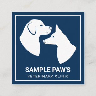White Dog Silhouettes On Blue - Veterinary Clinic Square Business Card