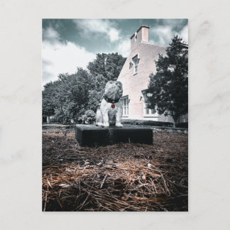 White Dog Statue on Pedestal Dramatic View Postcard