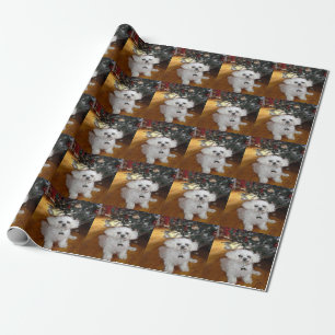 White Dog Tiled Painting Wrapping Paper