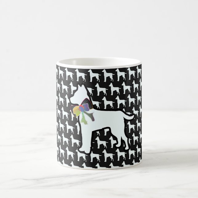 White Dog With Bow Black  Coffee Mug (Center)