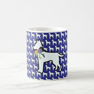 White Dog With Bow Blue Coffee Mug