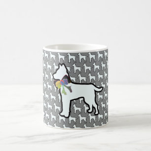 White Dog With Bow Grey Coffee Mug