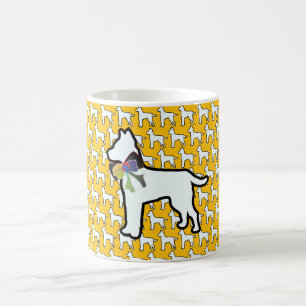 White Dog With Bow Yellow Coffee Mug