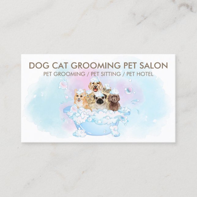 White Dogs Cats Cute Pet Grooming Business Card (Front)
