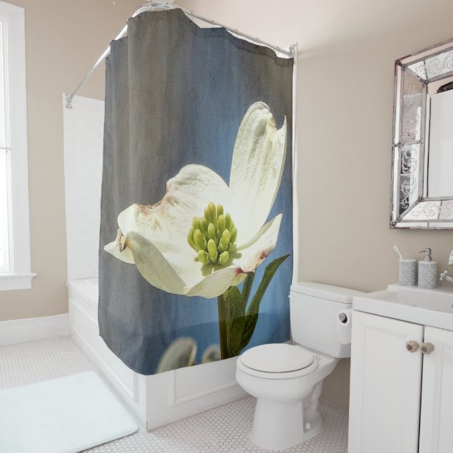 White Dogwood Bloom Shower Curtain (In Situ)
